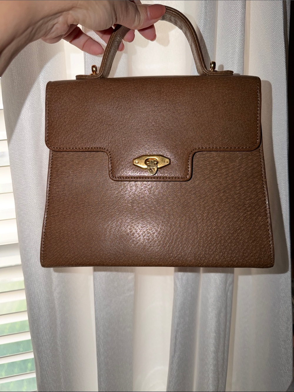 Valentino Garavani Brown Leather Top-Handle Crossbody Bag with Gold Hardware - Picture 6 of 9